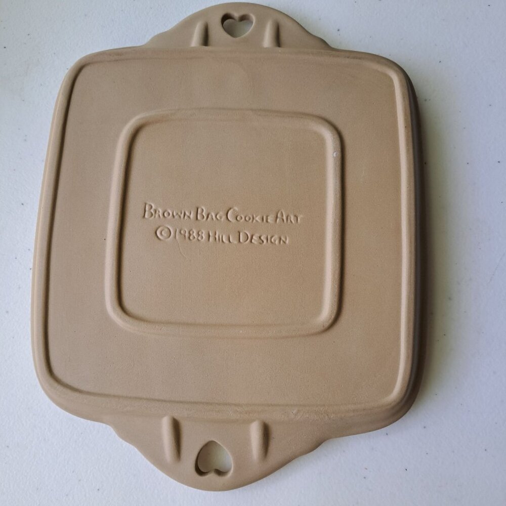 Brown Bag Cookie Art 1983 Hill Design Stoneware Mold 9 Florals Handles 8" Square - Picture 2 of 14